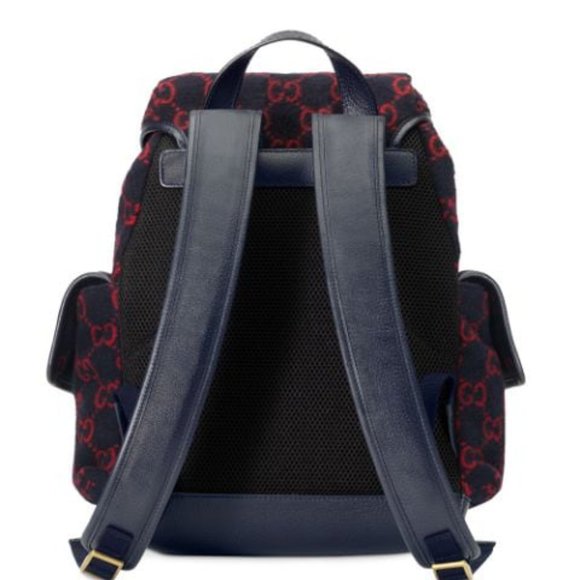 Gucci GG Monogram Print Wool Backpack in Navy - Picture 2 of 7